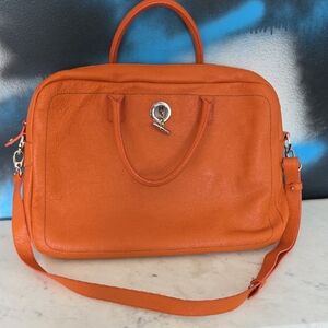 Genuine Leather Paris Orange Leather Briefcase..Lamarthe Paris